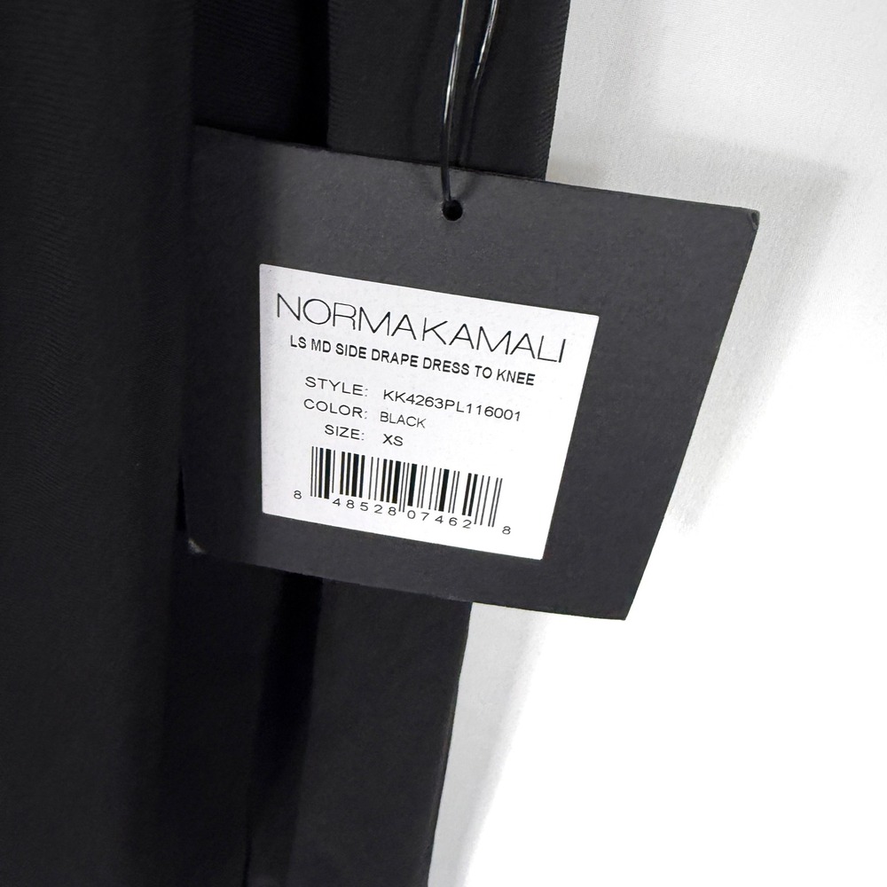 Norma Kamali Side Drape Modern Dress Black Jersey Long Sleeve V-Neck Knee Sz XS - Picture 7 of 10